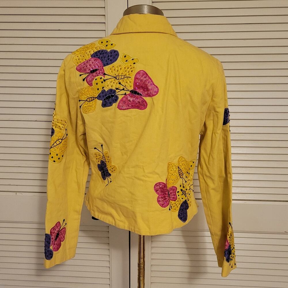 Vintage Embroidered Butterfly Cotton Jacket Anage Yellow Artistic M 36 19x17.5 - Picture 4 of 9